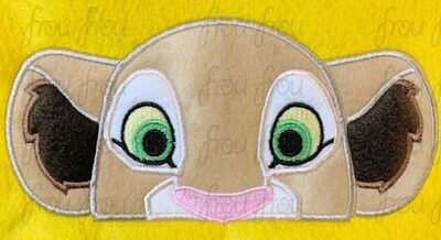 Nyla Lion Peeker Machine Applique and Filled Embroidery Design, Multiple Sizes, including 2