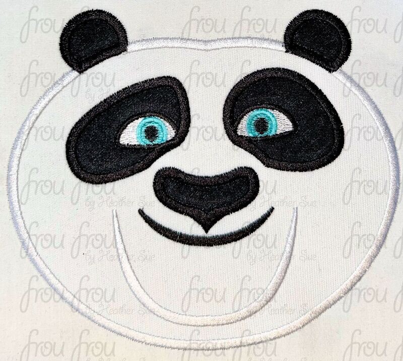 Kong Fu Panda Bear Head Machine Applique and Filled Embroidery Design, Multiple Sizes, including 2&quot;-16&quot;