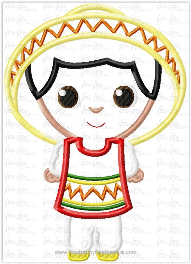 Mexican Boy Cutie It's a Small Globe Ride Machine Applique Embroidery Design, Multiple Sizes including 4