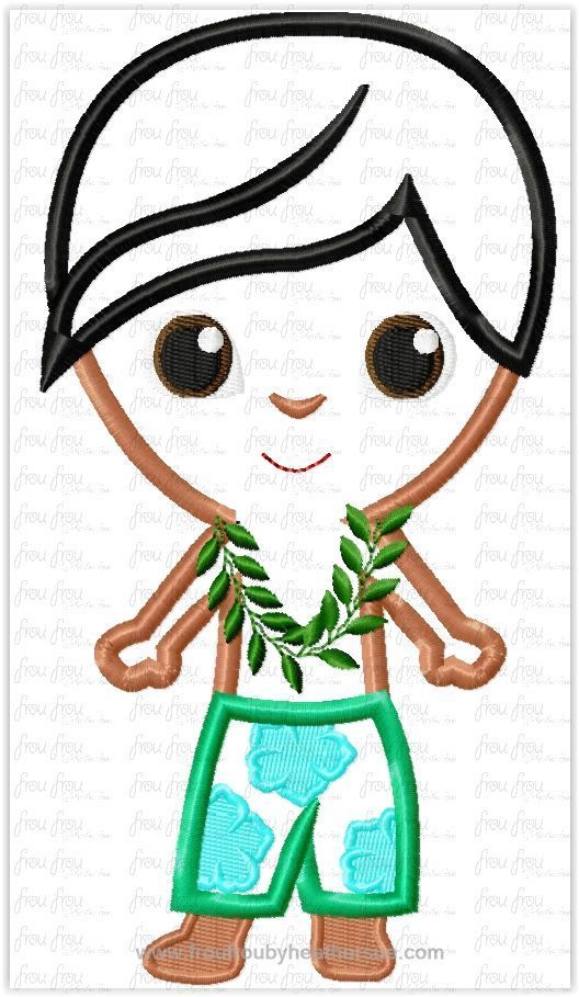 Hawaiian Boy Cutie It's a Small Globe Ride Machine Applique Embroidery Design, Multiple Sizes including 4