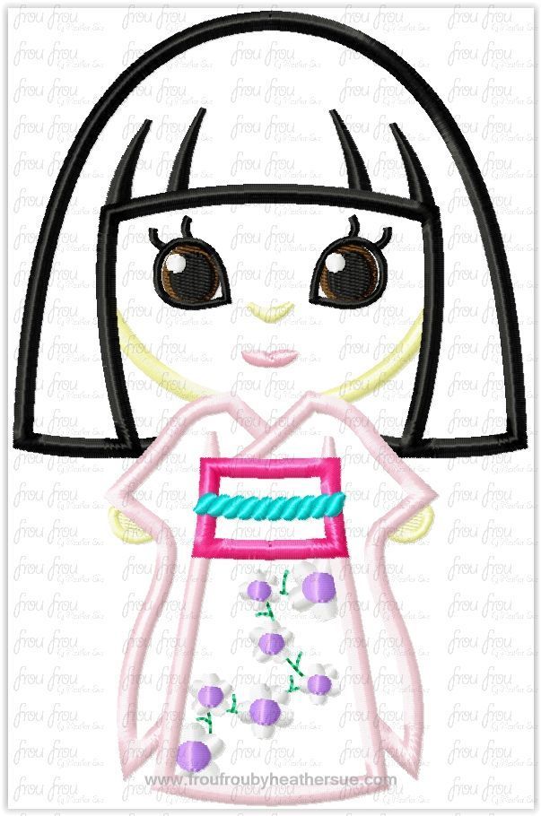 Japanese Girl Cutie It's a Small Globe Ride Machine Applique Embroidery Design, Multiple Sizes including 4