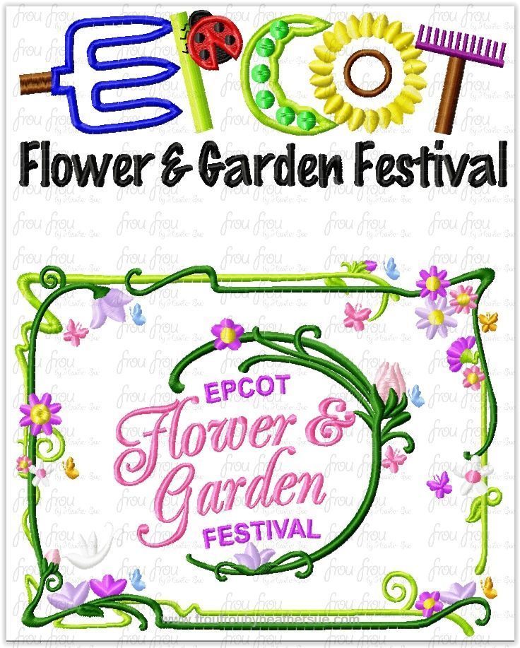 Ecpot Word and Flowers Flower and Garden Festival TWO Design SET Machine Applique and Embroidery Designs, multiple sizes 3&quot;-16&quot;