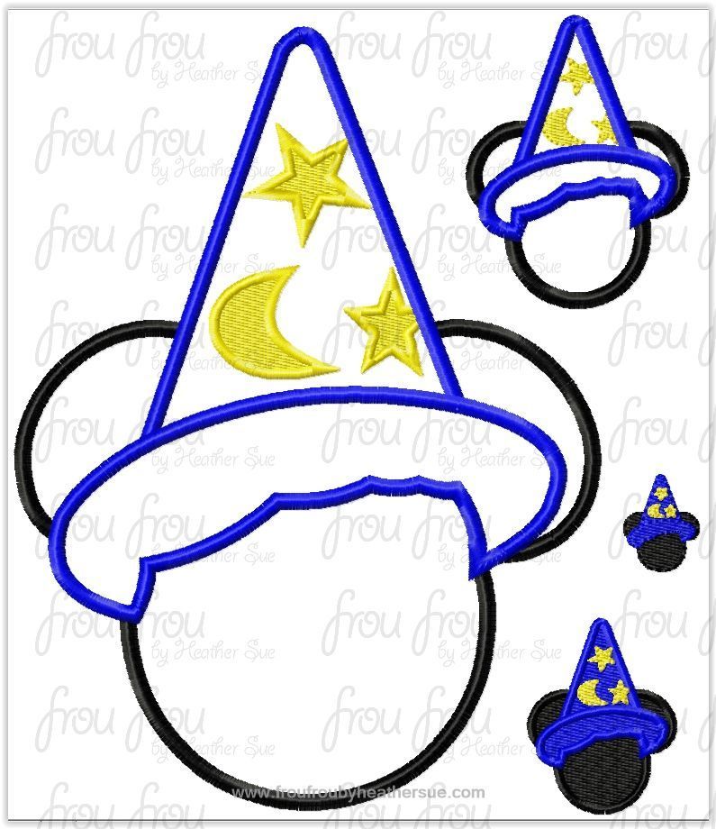 Sorcerer Hat Mister Mouse Head Machine Applique Embroidery Design, multiple sizes, including 1&quot;-16&quot;