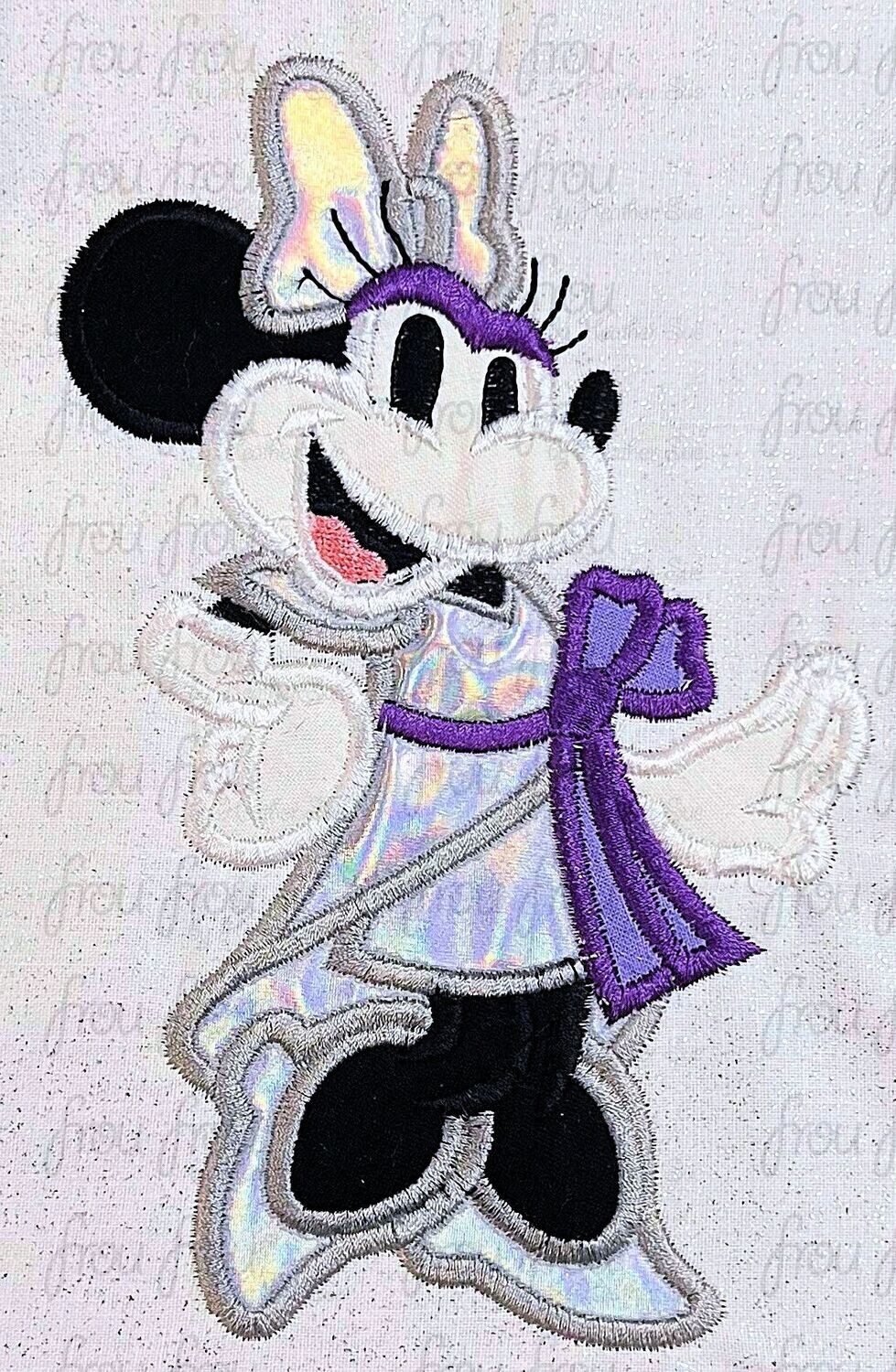 100th Anniversary Miss Mouse Dis World Full Body Machine Applique Embroidery Design, multiple sizes including 3