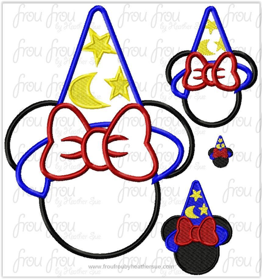 Sorcerer Hat Miss Mouse Head Machine Applique Embroidery Design, multiple sizes, including 1&quot;-16&quot;