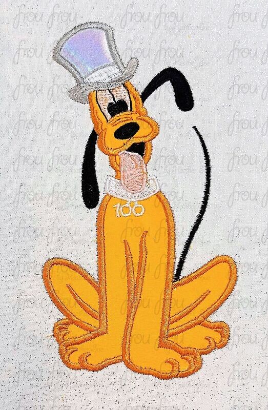 100th Anniversary Plulo Dog Dis World Full Body Machine Applique Embroidery Design, multiple sizes including 3&quot;-16&quot;