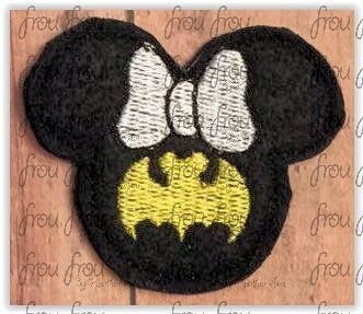 Clippies Bat Superhero Miss Mouse Head Machine Embroidery In The Hoop Project 1.5, 2, 3, and 4 inch and SORTED into multiples
