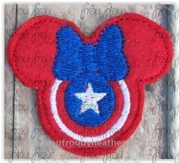 Clippies Captain USA Superhero Miss Mouse Head TWO Design SET Machine Embroidery In The Hoop Project 1.5, 2, 3, and 4 inch and SORTED into Multiples
