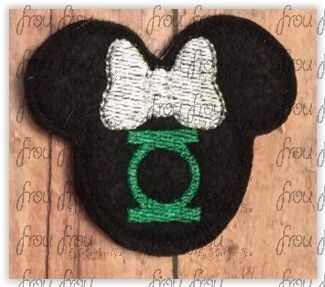 Clippies Green Lamp Superhero Miss Mouse Head Machine Embroidery In The Hoop Project 1.5, 2, 3, and 4 inch and SORTED in Multiples
