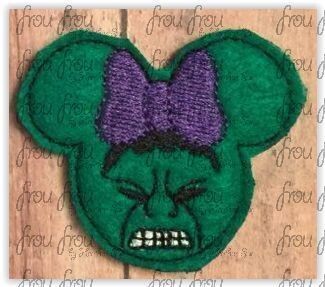 Clippies Hulking Superhero Miss Mouse Head Machine Embroidery In The Hoop Project 1.5, 2, 3, and 4 inch and SORTED Multiples