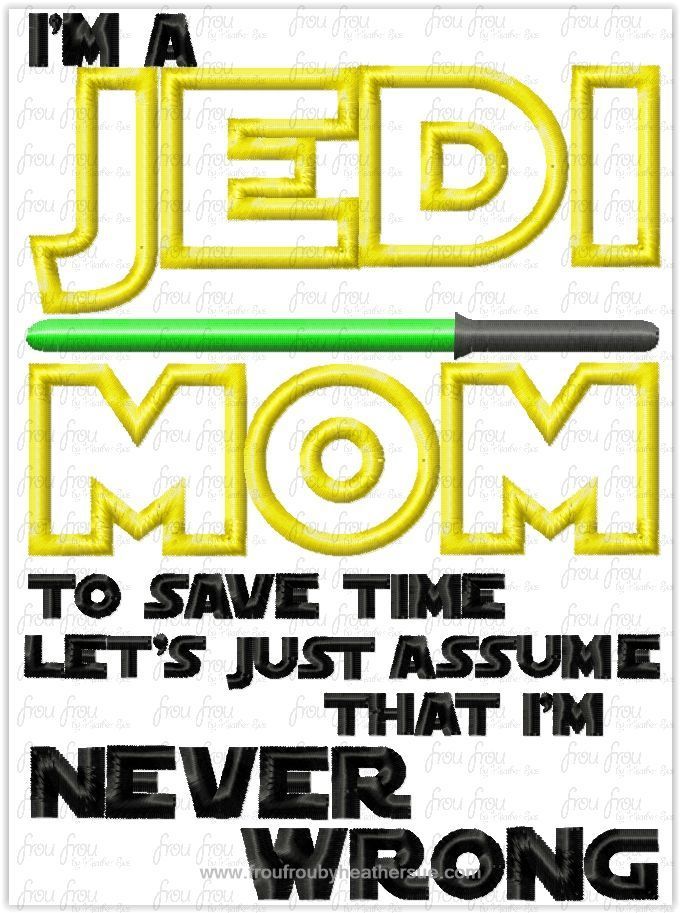Jed Mom Space Wars Wording Machine Applique Embroidery Design Multiple Sizes, including 4&quot;