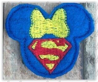 Clippies Superhero Man Miss Mouse Head Machine Embroidery In The Hoop Project 1.5, 2, 3, and 4 inch and SORTED in Multiples