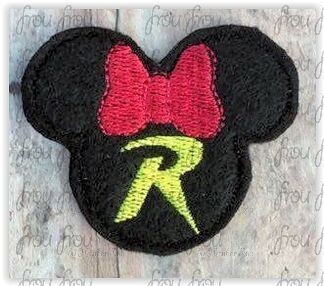 Clippies Rob In Superhero Miss Mouse Head  Machine Embroidery In The Hoop Project 1.5, 2, 3, and 4 inch and SORTED in Multiples