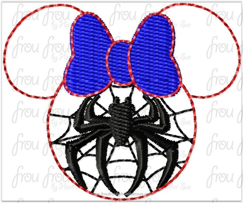 Clippies Spider Superhero Miss Mouse Head Machine Embroidery In The Hoop Project 1.5, 2, 3, and 4 inch and SORTED in Multiples