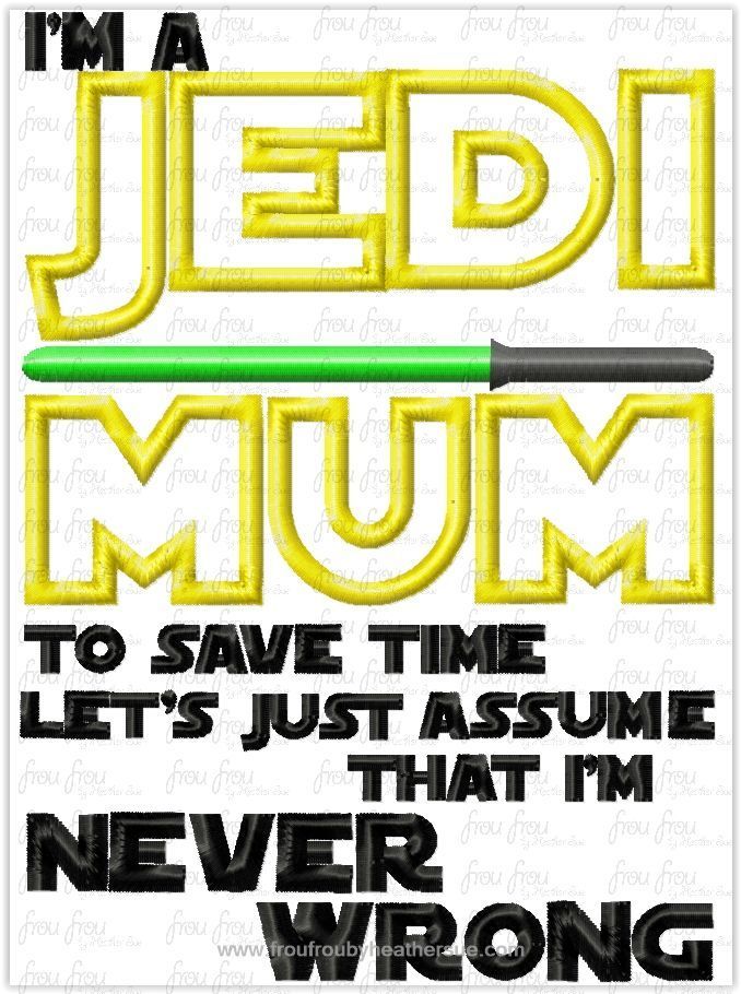 Jed Mum Space Wars Wording Machine Applique Embroidery Design Multiple Sizes, including 4&quot;