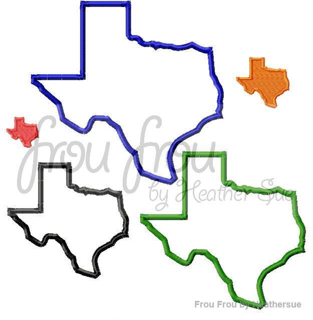 Texas State Machine Applique and filled Embroidery Design- Multiple Sizes- 1"-16"