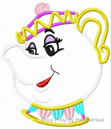Mrs. Pot of Tea Bella Machine Applique Embroidery Design, multiple sizes, including 4 inch