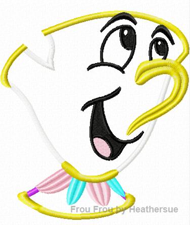 Chipped Cup Bella Machine Applique and filled Embroidery Design, multiple sizes 2&quot;-16&quot;