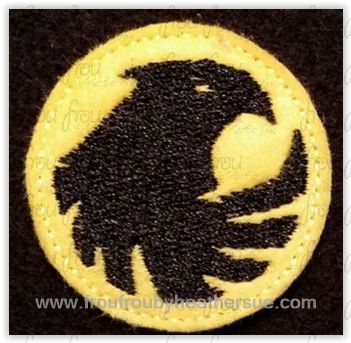 Clippie Black Yellow Bird Super hero Machine Embroidery In The Hoop Project 1.5, 2, 3, and 4 inch