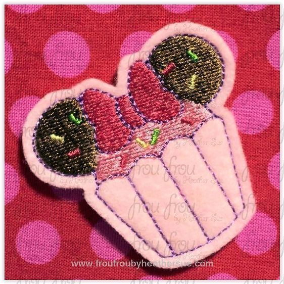 Clippie Cupcake Miss Mouse  Machine Embroidery In The Hoop Project 1.5, 2, 3, and 4 inch