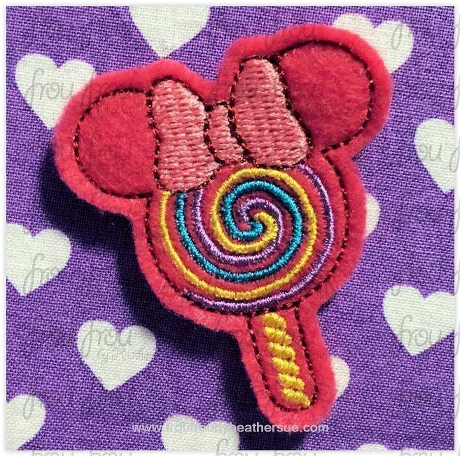 Clippie Lollipop Sucker Miss Mouse  Machine Embroidery In The Hoop Project 1.5, 2, 3, and 4 inch