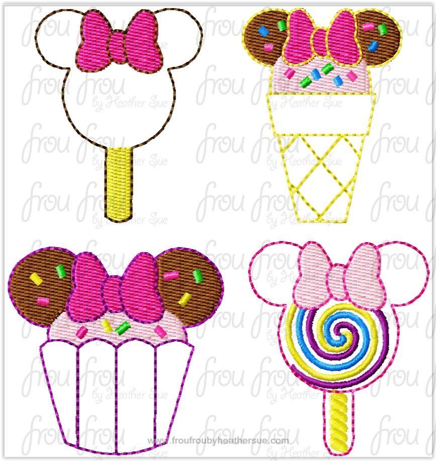 Clippie Desserts  Miss Mouse  FOUR Design SET Machine Embroidery In The Hoop Project 1.5, 2, 3, and 4 inch