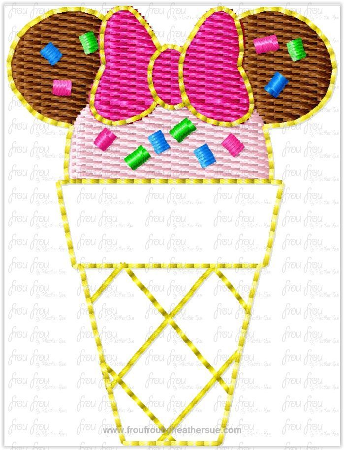 Clippie Ice Cream Cone Miss Mouse Machine Embroidery In The Hoop Project 1.5, 2, 3, and 4 inch