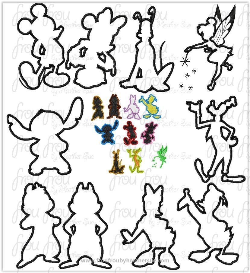 Mister Mouse and Friends Silhouettes TEN Design SET Machine Applique Embroidery Designs, multiple sizes including 1&quot;-16&quot;