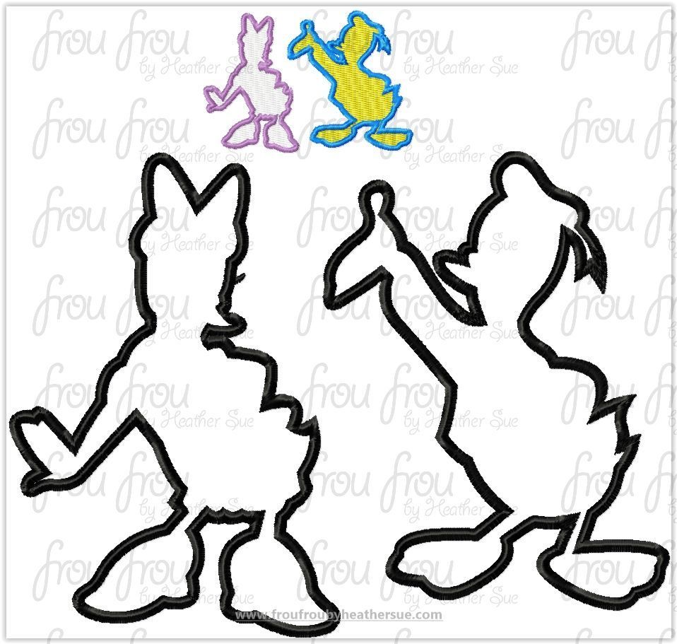 Don and Dasey Duck Silhouette TWO Design SET Machine Applique Embroidery Design, Multiple Sizes, including 1-16&quot;