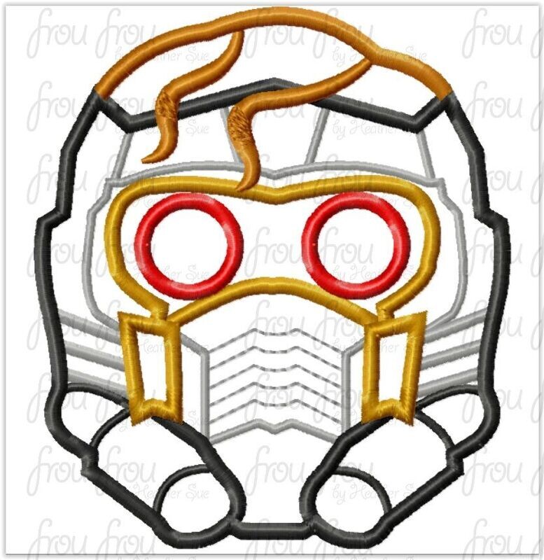 Starrlord Helmet Head Guardians of the Universe Super Hero Machine Applique and Filled  Embroidery Design 2.5"-16"