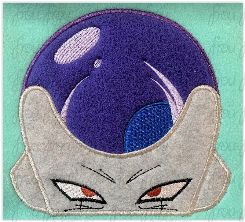 Freeza Dragon Anime Peeker Machine Applique and Filled Embroidery Design, Multiple Sizes, including 2.5"-16"
