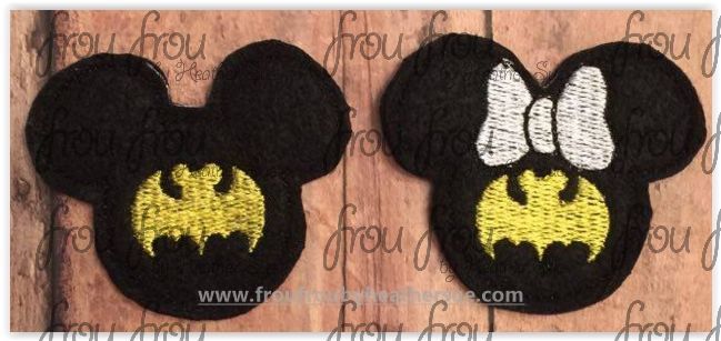 Clippies Bat Superhero Mister and Miss Mouse Head TWO Design SET Machine Embroidery In The Hoop Project 1.5, 2, 3, and 4 inch