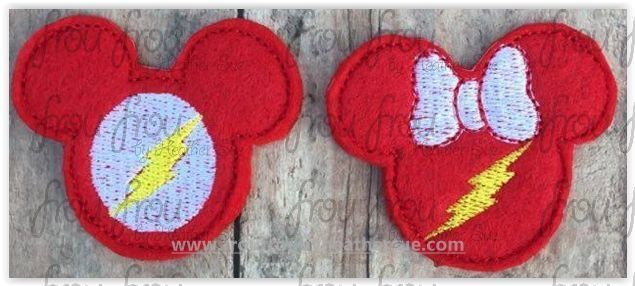 Clippies Lightning Bolt Superhero Mister and Miss Mouse Head TWO Design SET Machine Embroidery In The Hoop Project 1.5, 2, 3, and 4 inch