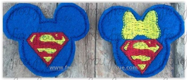 Clippies Superhero Man Mister and Miss Mouse Head TWO Design SET Machine Embroidery In The Hoop Project 1.5, 2, 3, and 4 inch