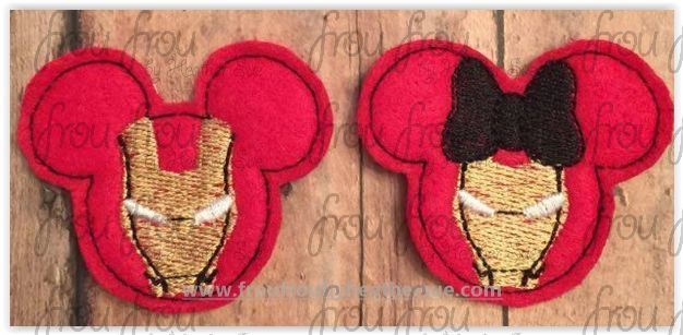 Clippies Ironing Man Superhero Mister and Miss Mouse Head TWO Design SET Machine Embroidery In The Hoop Project 1.5, 2, 3, and 4 inch