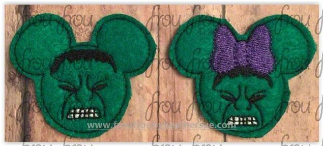 Clippies Hulking Superhero Mister and Miss Mouse Head TWO Design SET Machine Embroidery In The Hoop Project 1.5, 2, 3, and 4 inch