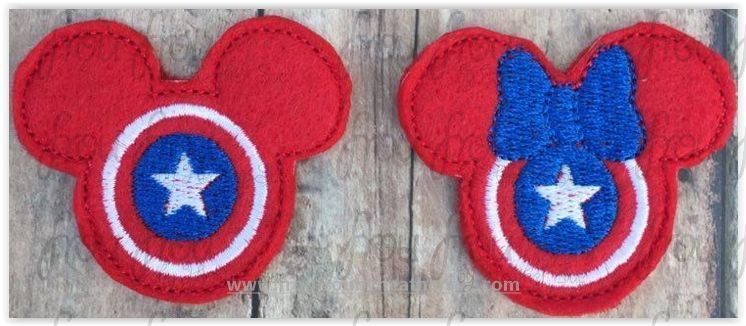 Clippies Captain USA Superhero Mister and Miss Mouse Head TWO Design SET Machine Embroidery In The Hoop Project 1.5, 2, 3, and 4 inch