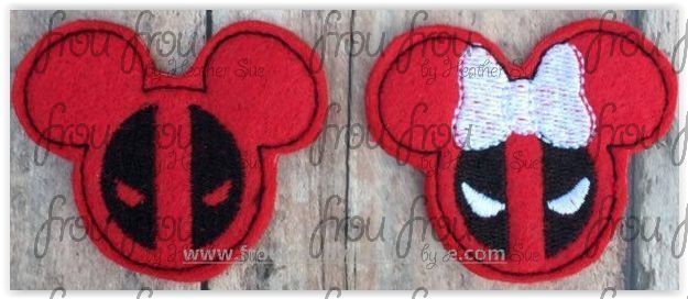 Clippies Dead Water Superhero Mister and Miss Mouse Head TWO Design SET Machine Embroidery In The Hoop Project 1.5, 2, 3, and 4 inch