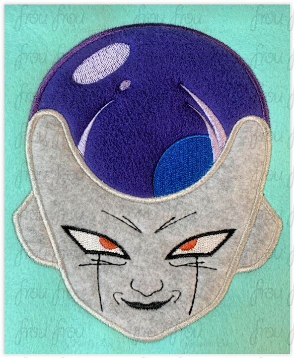 Freeza Dragon Head Anime Machine Applique and Filled Embroidery Design, Multiple Sizes, including 2.5"-16"