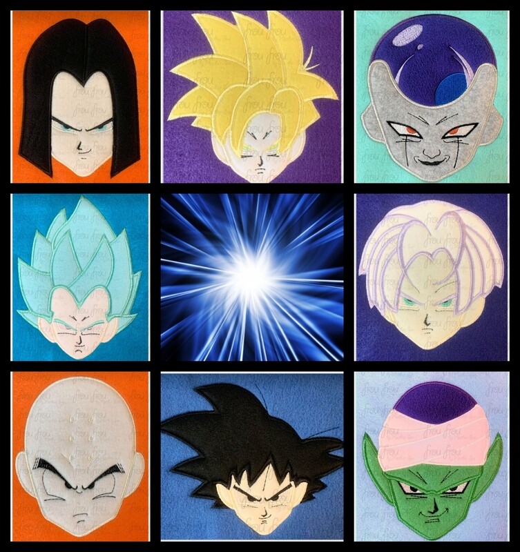 Dragon Anime Show Heads EIGHT Design SET Machine Applique and Filled Embroidery Design, Multiple Sizes, including 2.5"-16"