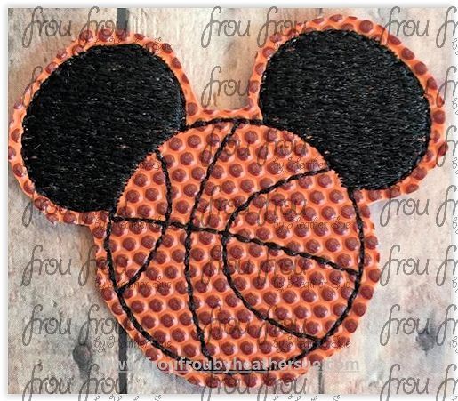 Clippie Basketball Mister Mouse Head  Machine Embroidery In The Hoop Project 1.5, 2, 3, and 4 inch