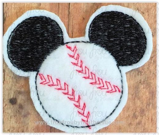 Clippie Baseball Softball Mister Mouse Head Machine Embroidery In The Hoop Project 1.5, 2, 3, and 4 inch