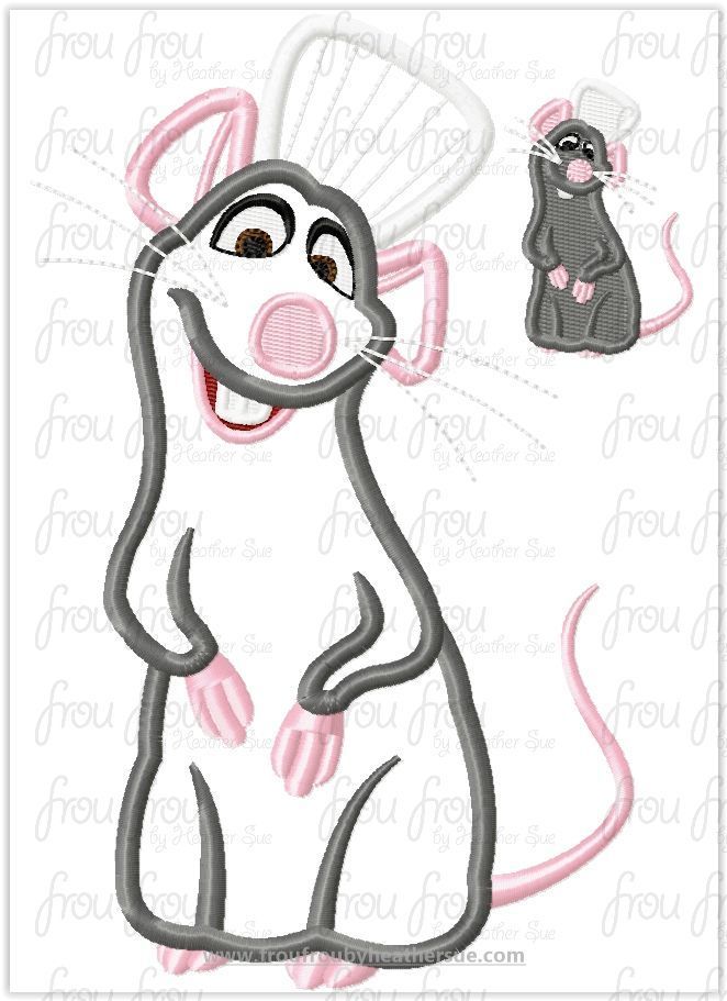 Rem Rat A Tooey Full Body Mouse Machine Applique Embroidery Designs, multiple sizes including 2&quot;-16&quot;