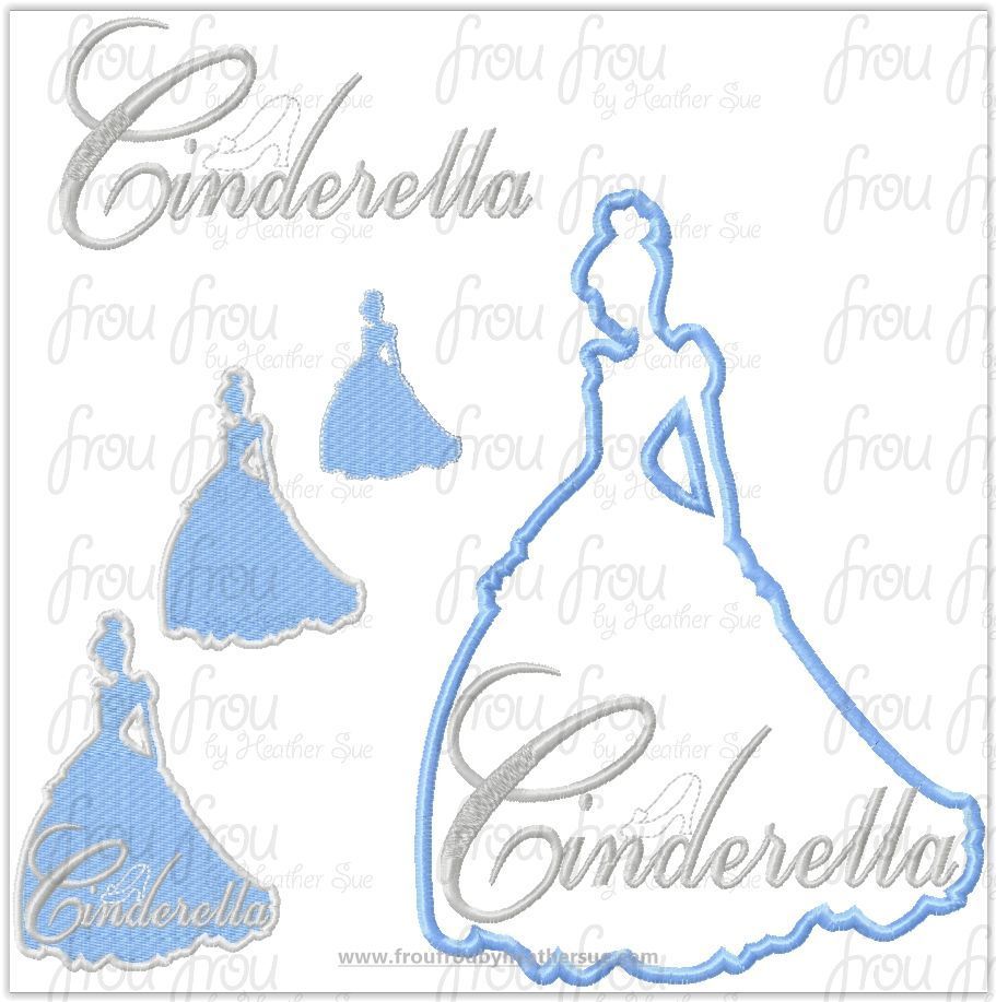 Cindy Princess Full Body Silhouette and Name TWO Design SET Princess Machine Applique Embroidery Design, Multiple sizes 1.5"-16"