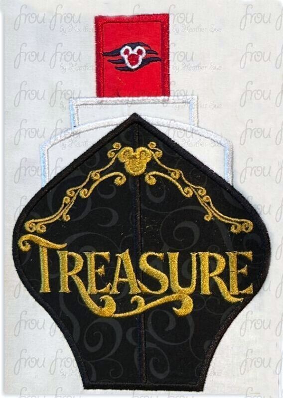 Dis Cruise Ship Full Color Front Treasure Machine Applique Embroidery Designs 4"-6x10"