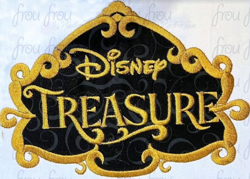 Dis Treasure Cruise Ship Wording with scrollwork Applique and Filled Machine Embroidery Designs 2"-6x10"