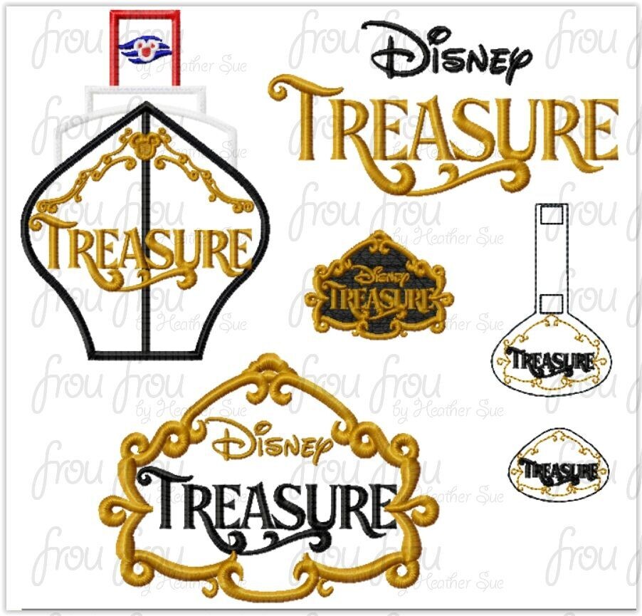 Treasure Dis Cruise Ship FIVE Design SET Machine Applique, Filled, Clippies, and Key Fob, Multiple Sizes