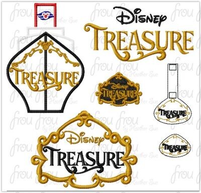 Treasure Dis Cruise Ship FIVE Design SET Machine Applique, Filled, Clippies, and Key Fob, Multiple Sizes