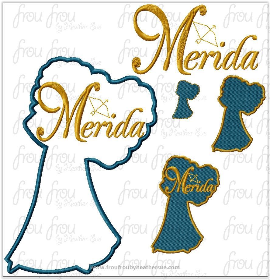 Meridian Princess Full Body Silhouette and Name TWO Design SET Machine Applique Embroidery Design, Multiple sizes 1.5"-16"