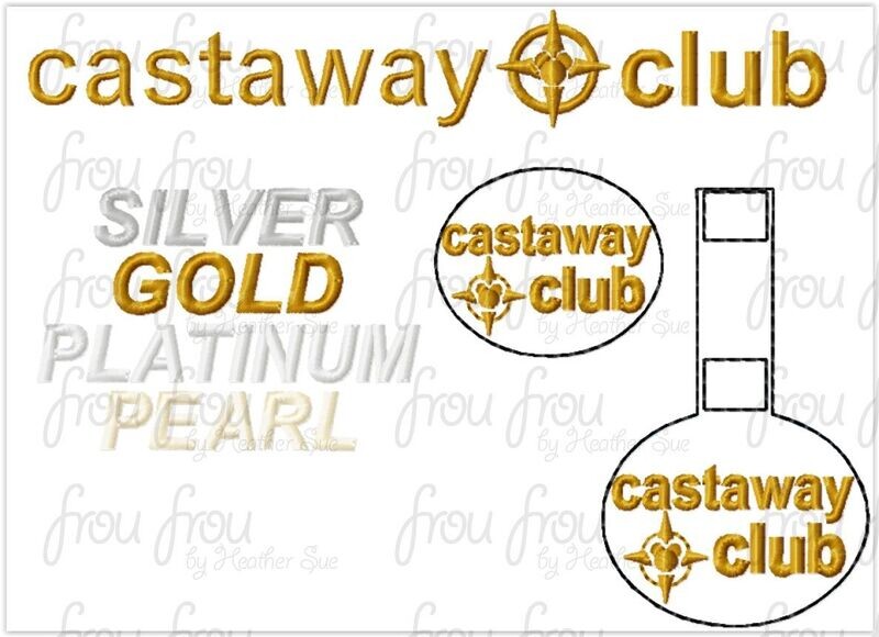 NEW Cast Away Club Dis Cruise Ship FOUR Design SET key fob clippie Machine Embroidery Designs, Some in 2"- 16"